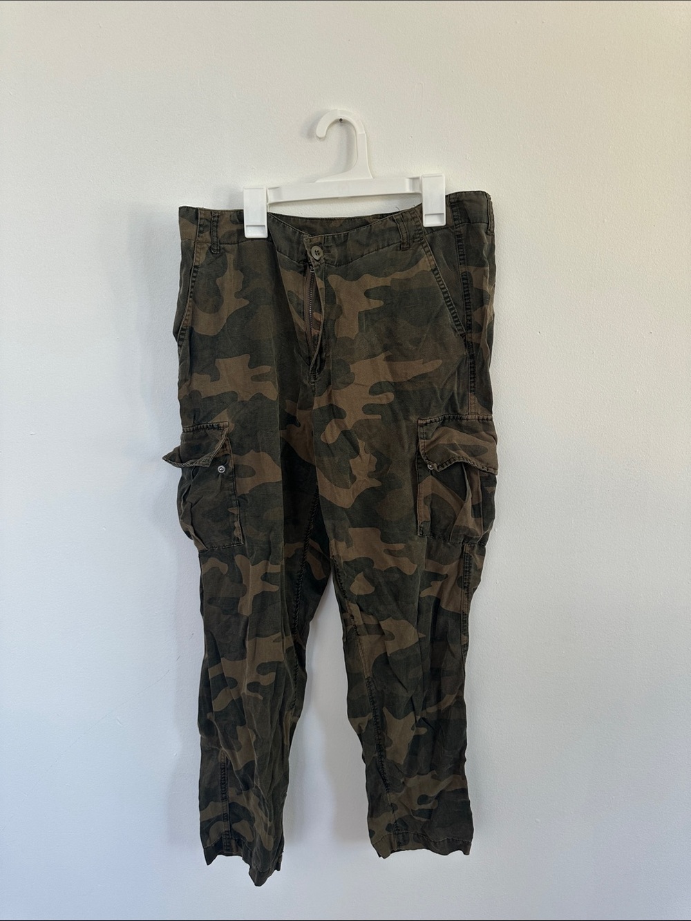Womens Camo Cargo Pants - Olive Green